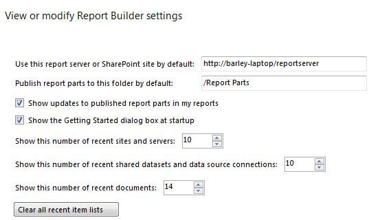 view or modify report builder settings
