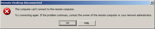 Remote desktop connection error message