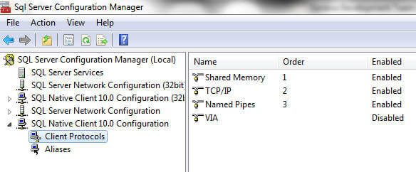 using sql server configuration manager to configure the client net libraries