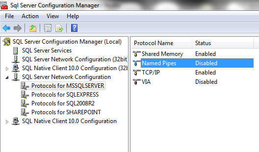 go to sql native client configuration or sql server network configuration (on sql 2008 and r2) 