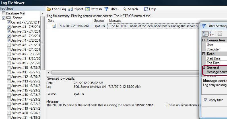SQL Server Error log with NETBIOS entry