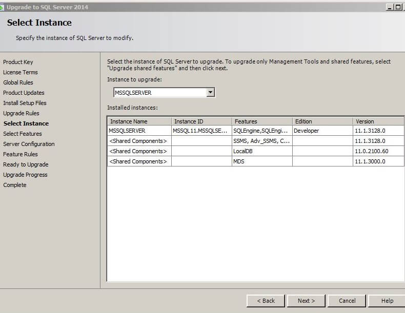 Select the SQL Server instance to modify