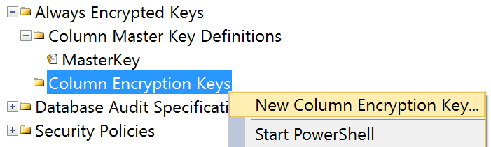 Column Encryption Key menu