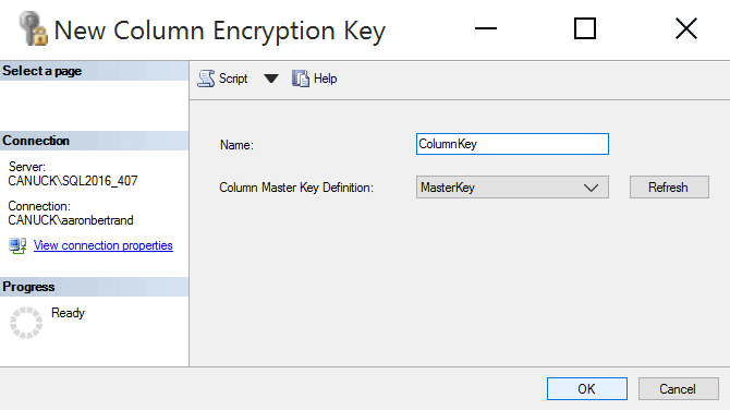 Column Encryption Key dialog