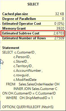 Estimated Subtree Cost with JNtoHS Rule Disabled.