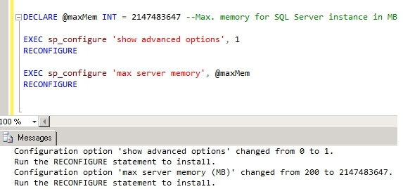 T-SQL script to change the max memory in SQL Server