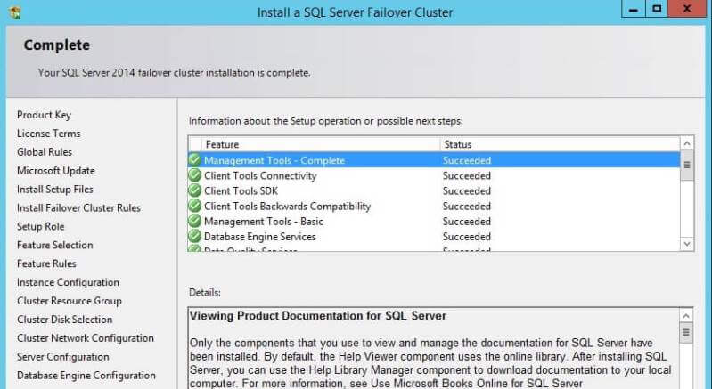 Completed SQL Server Cluster Installation