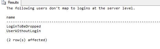 Warning on the mapping failures between SQL Server logins and users
