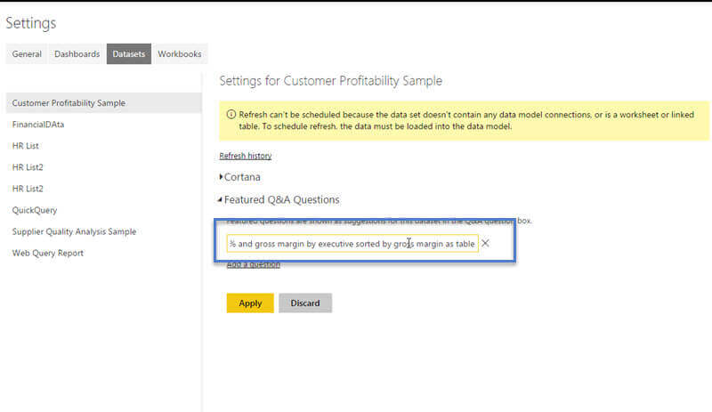 Add Question to the Featured Q&A Questions in Power BI 