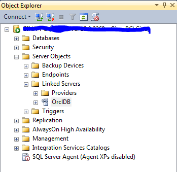 Object Explorer in SQL Server Management Studio for Linked Servers
