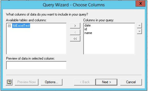 The query wizard helps to create a simple SQL query to retrieve all data from that table