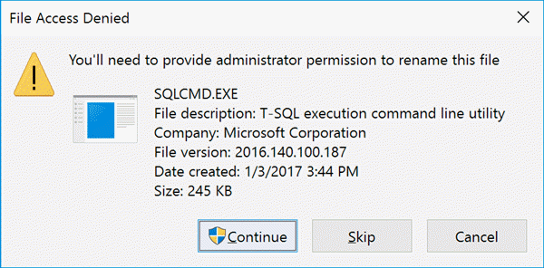 Rename Prompt for sqlwriter.exe