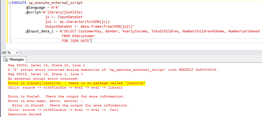 Error No Package Installed for R Services