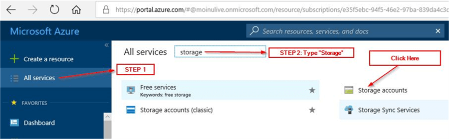 Search Storage account on portal