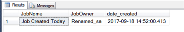 Query Result Showing Job Created Within the Last Day