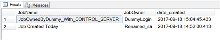 Query Returns which focus on jobs owned by sysadmin or CONTROL SERVER