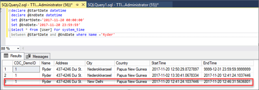 Output of User table at specific point of time - Description: Screen Clipping