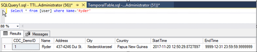 Output of User table which has recovered record - Description: Screen Clipping