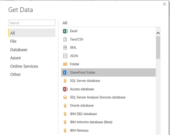 Select data source type "SharePoint folder"