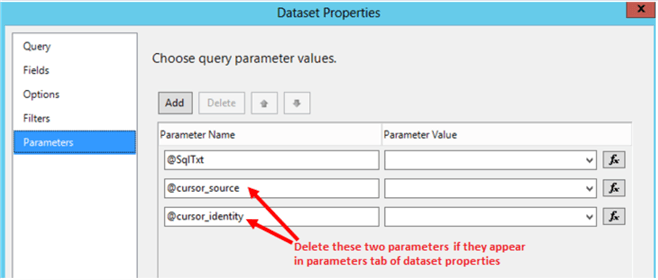 Showing two parameters that need to be deleted if they are showing up.