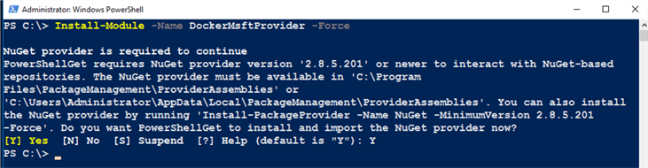 PowerShell code Install-Module -Name DockerMsftProvider -Force