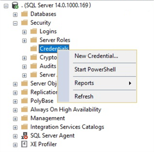 connect to your SQL Server in Management Studio and click on security and then credential and right click and click new
