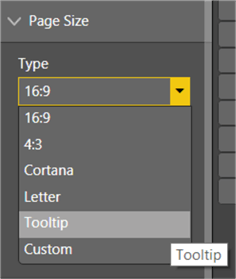 This section shows on how to select Tooltip in Type dropdown under Page Size Section.