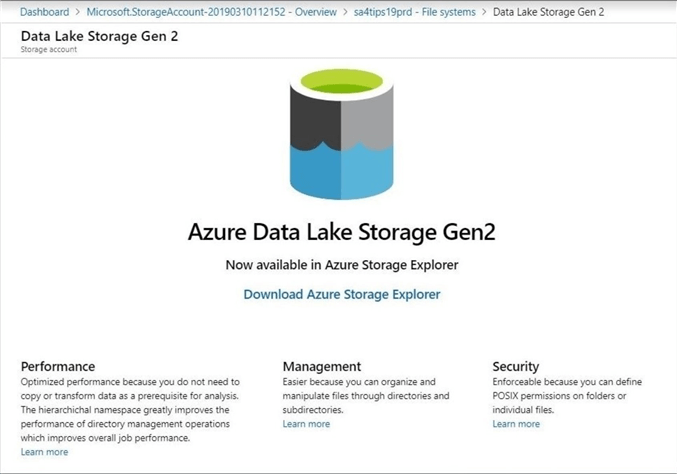Azure Portal - Azure Storage Explorer - The portal can not be used to manage the file system or access control lists.