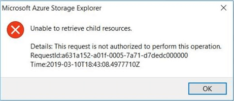 Azure Storage Explorer - Failed operation - A refresh of the file list generates an access request exception.