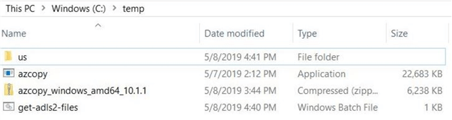 Downloading the most recent version of AzCopy from Microsoft.