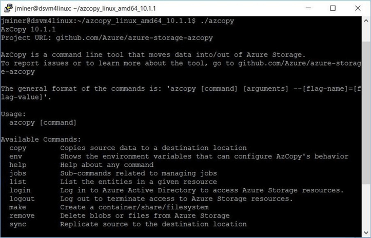 Newest version of azcopy utility has been installed.
