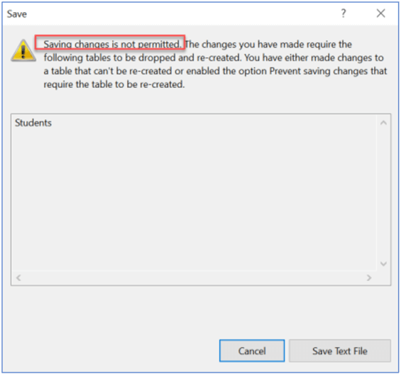 Error - Saving changes is not permitted while making changes.