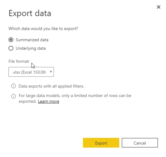 Export Data options.