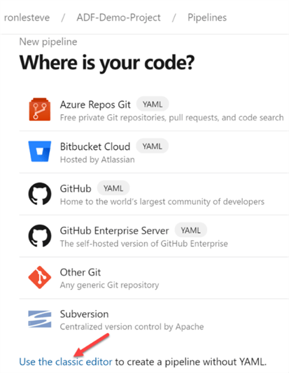 ADO image depicting where to find GitHub Code