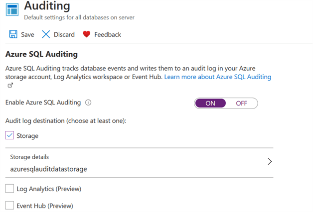Configure the server level auditing 