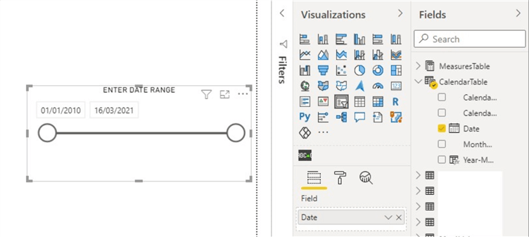 Slicer Visual showing date slicer in Power BI Desktop