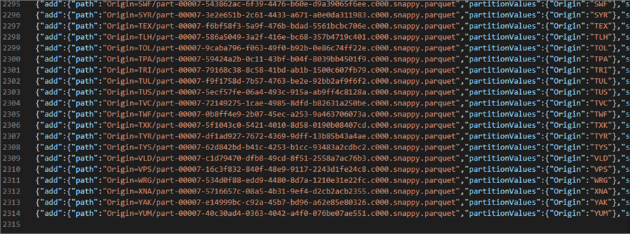 JSONdeltaLog sample of delta log showing files