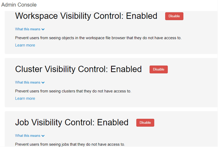 VisibilityAccessControl Visibility access control options within admin console.