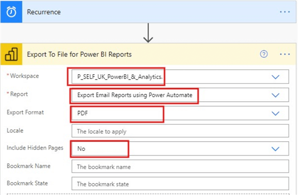 Configuring the Export to File for Power BI Reports step 1