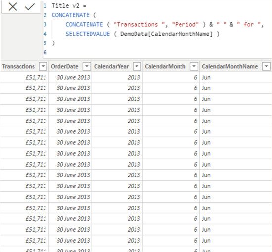 Sample table showing Transactions and dates
