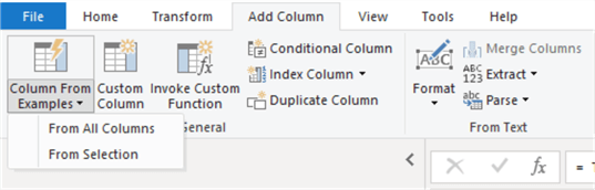 Diagram showing how to navigate to Column From Examples