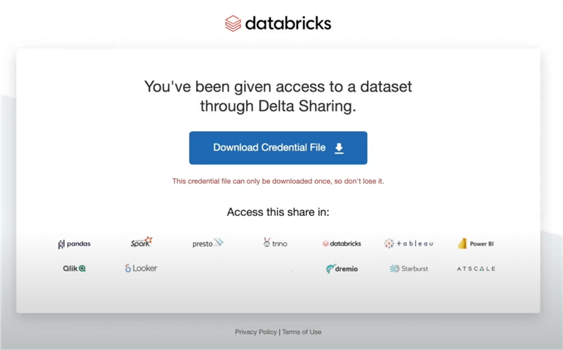 DownloadCredentialFile Download Credential File for Databricks Delta Sharing Dataset 