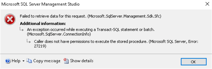 SSMS error for ##MS_LoginManager## when trying to view SQL Server Logs (Error: 27219 - Caller does not have permissions to execute the stored procedure