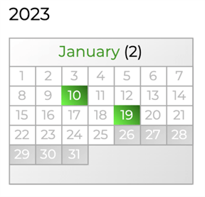 Visual calendar for January 2023, as observed on January 25th