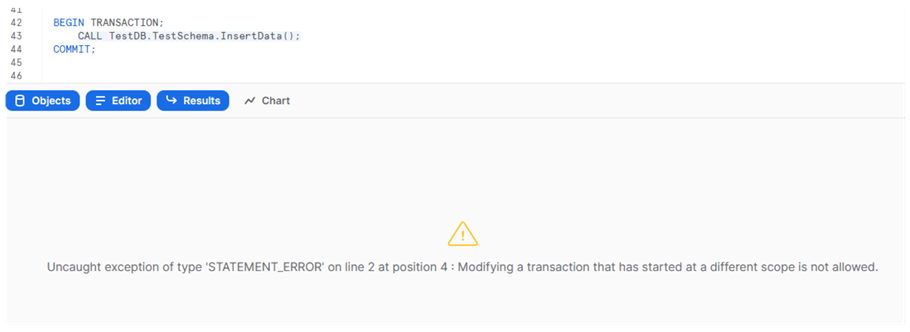 Stored procedure within a transaction = error message