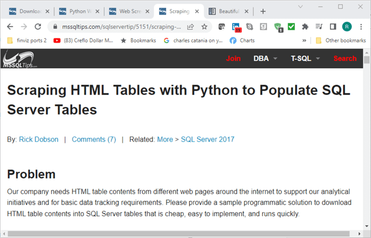 Scraping HTML Tables with Python to Populate SQL Server Tables
