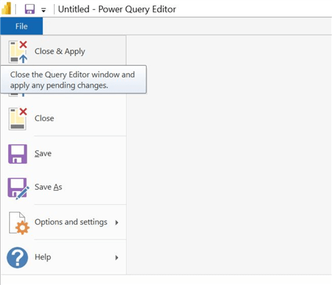 Saving file and closing power query editor