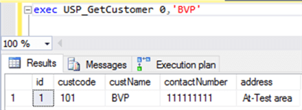 execute procedure USP_GetCustomer - Description: The Procedure is executed on second time with different parameters