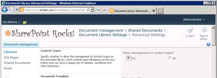 Setting to enable management of document types in library