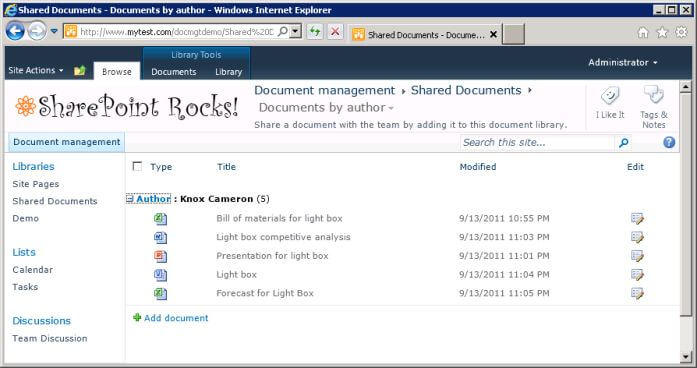 Custom view of document library